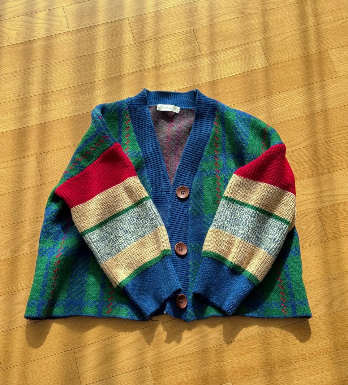 Twee 트위 오버핏 체크 패턴 니트 가디건 상품이미지1