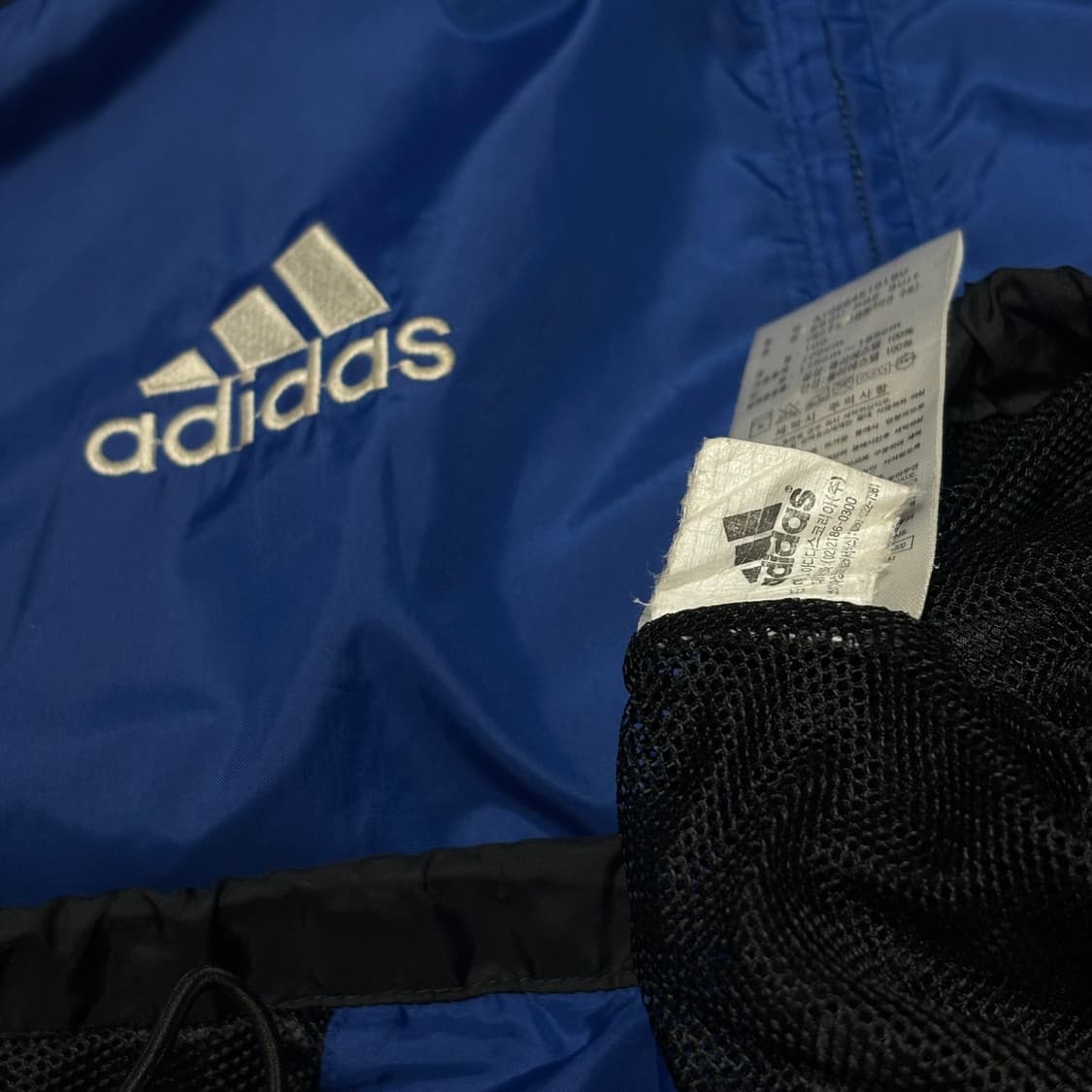 L 아디다스 오버핏 올드스쿨 바람막이 자켓 블루 블랙 상품이미지5