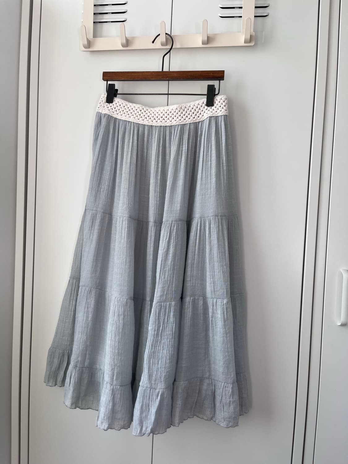 Vintage 연하늘 주름 레이스 롱스커트 상품이미지5
