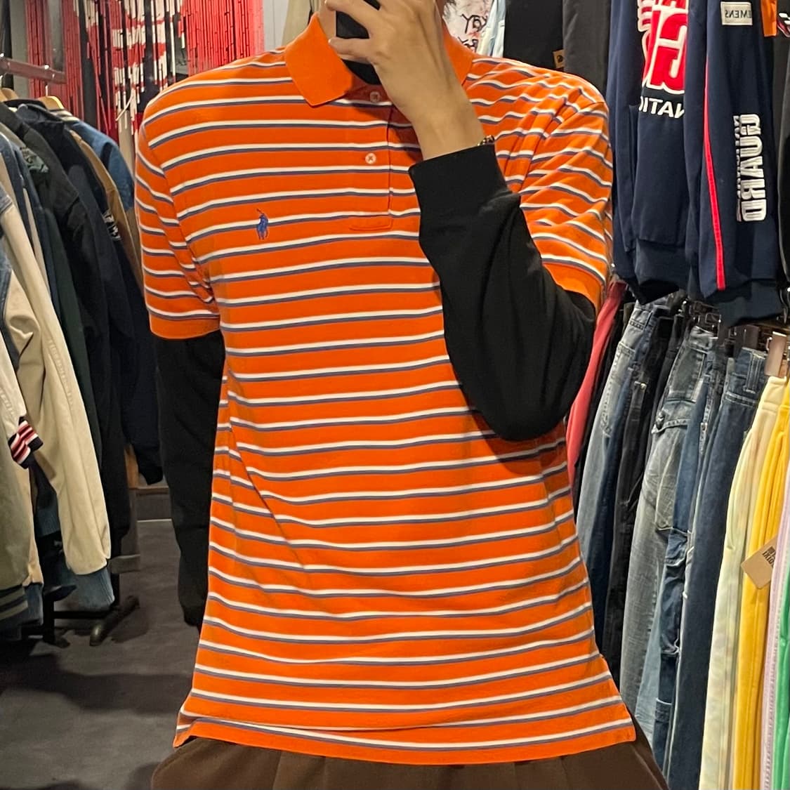 [IM] Polo 폴로 오렌지 스트라이프 카라 반팔 상품이미지3