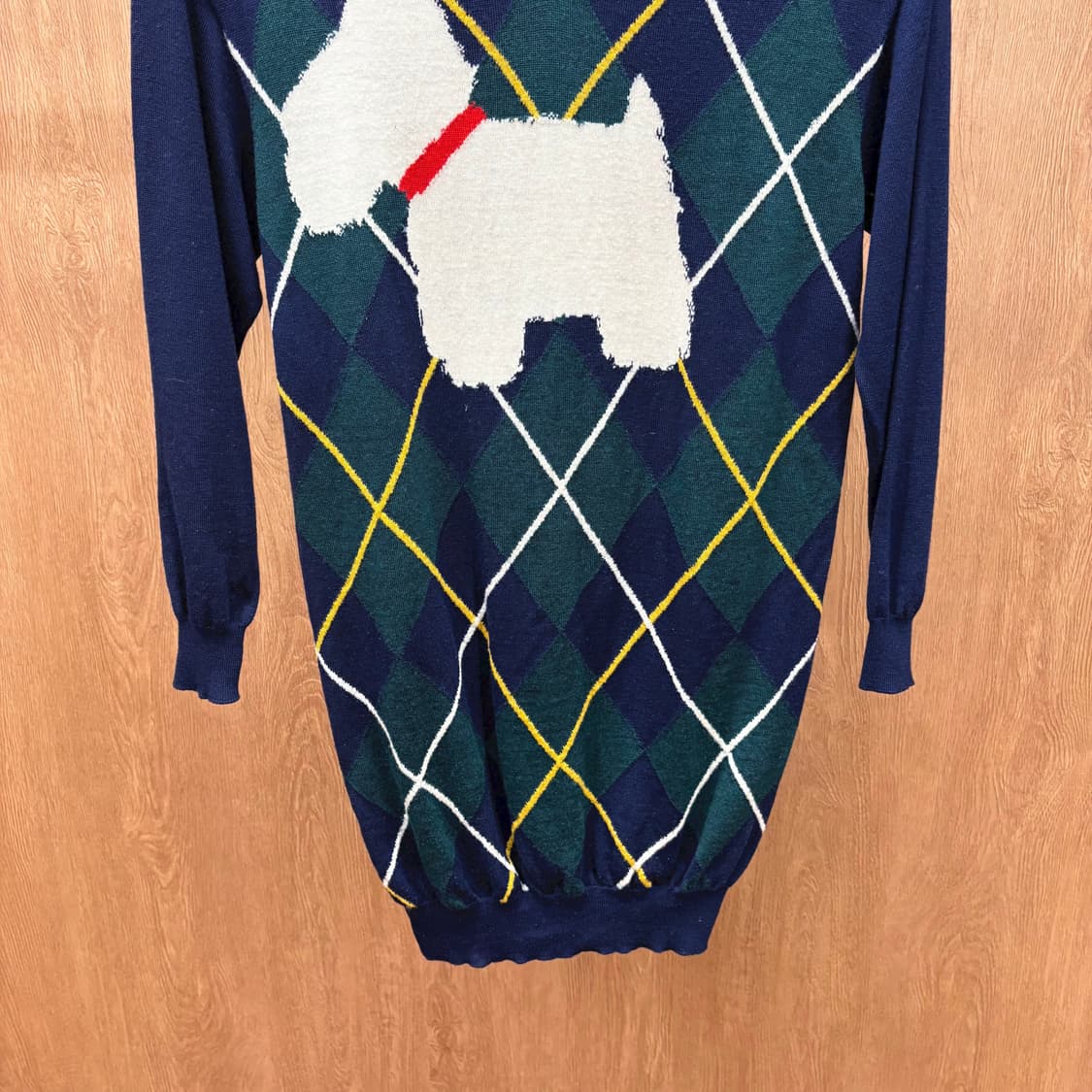 부티크 모스키노 브이넥 긴팔 롱 니트 아가일 체크 패턴 디테일 네이비 상품이미지5