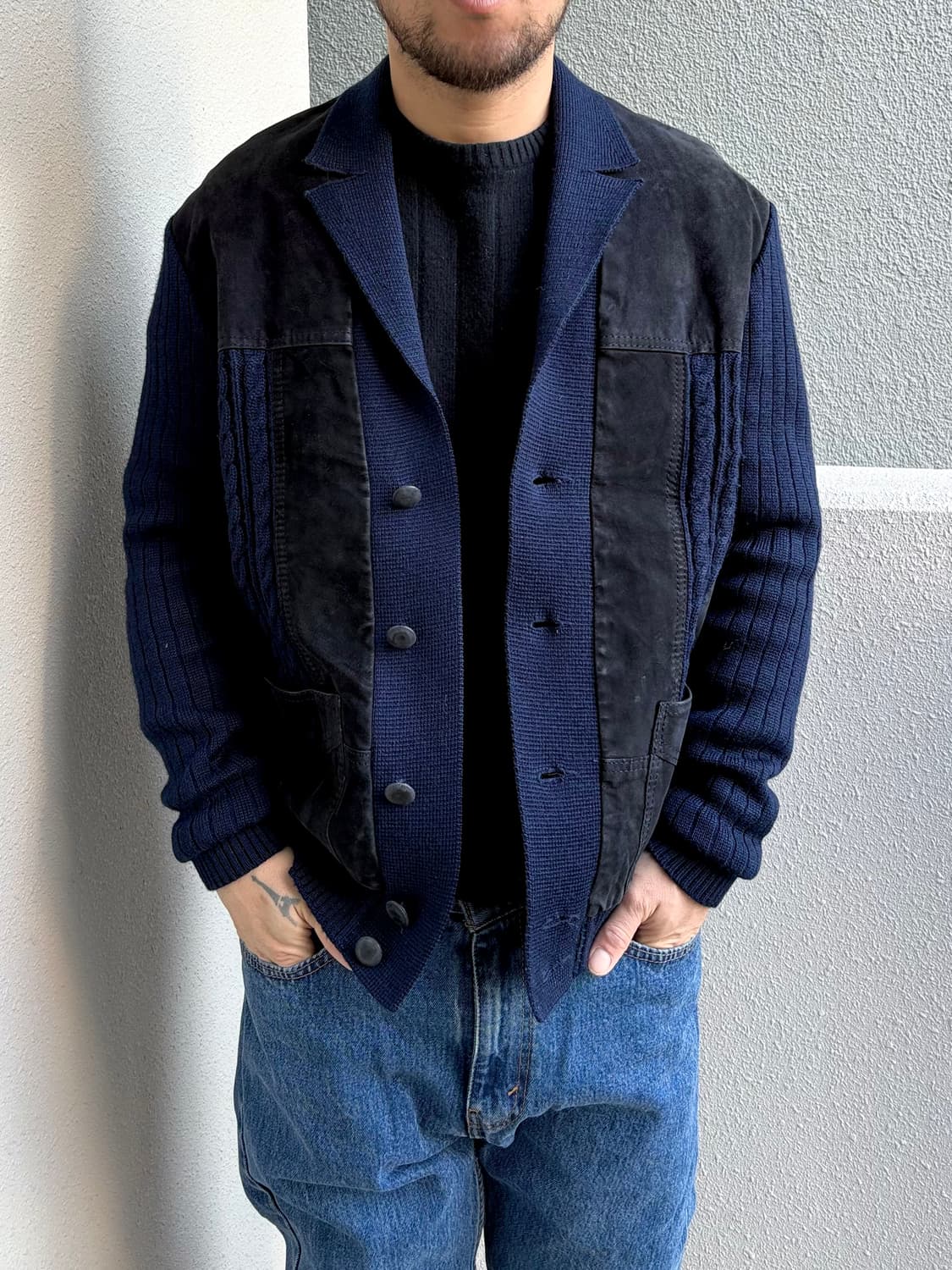 일본 브랜드 빈티지 니트 가디건 (레더 포인트) 상품이미지3