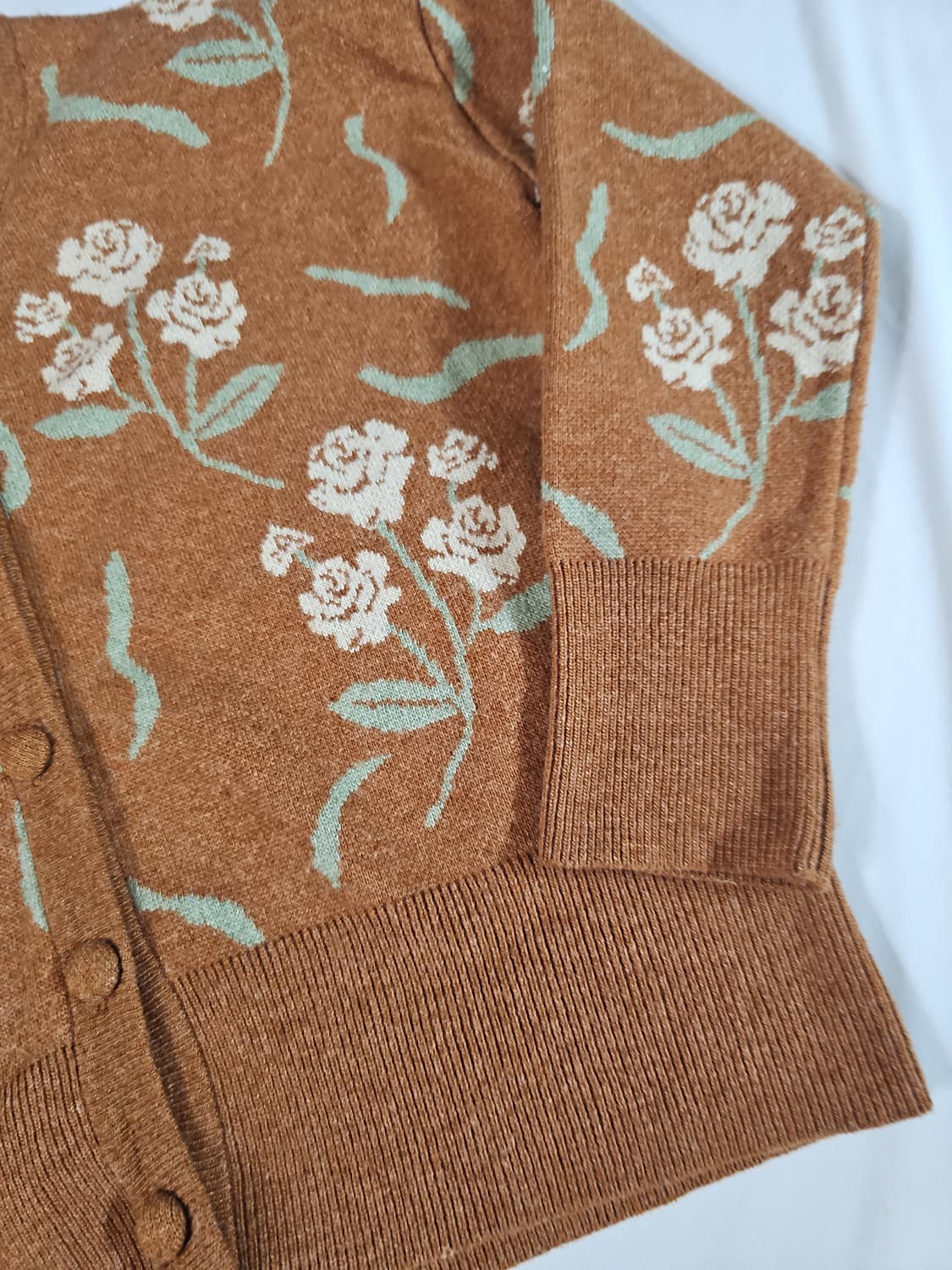 시눈 블레이브 빈티지 레트로 플라워 패턴 브라운 브이넥 가디건 상품이미지7