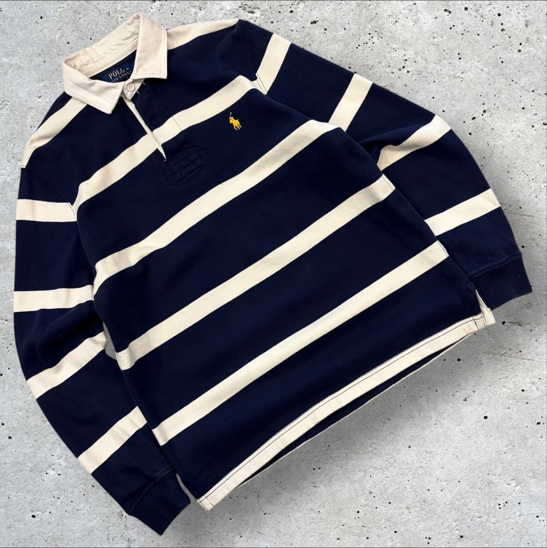 [M] 폴로 랄프로렌 큐알 신형 스트라이프 럭비티 네이비 B757 상품이미지1