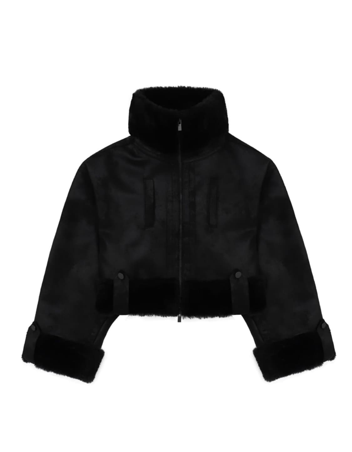 트리밍버드 크랙 볼드 크롭 무스탕 블랙 상품이미지3