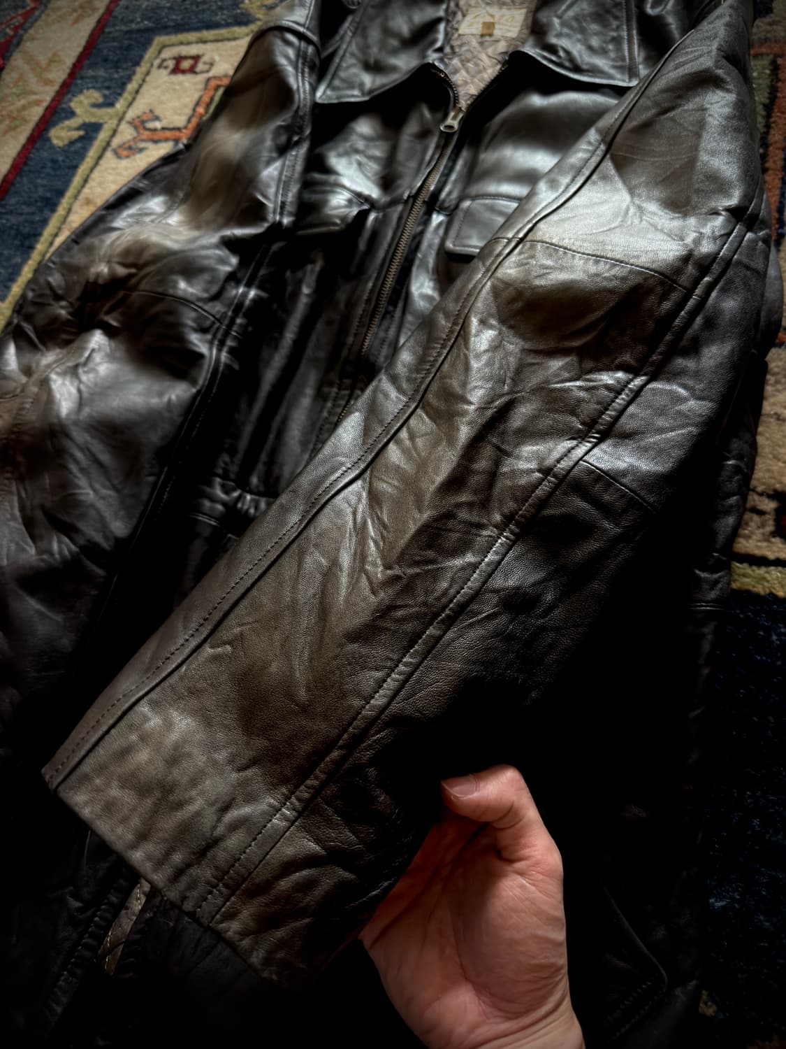 90s Takeo Kikuchi 썬페이딩 램스킨 레더 카코트 상품이미지6