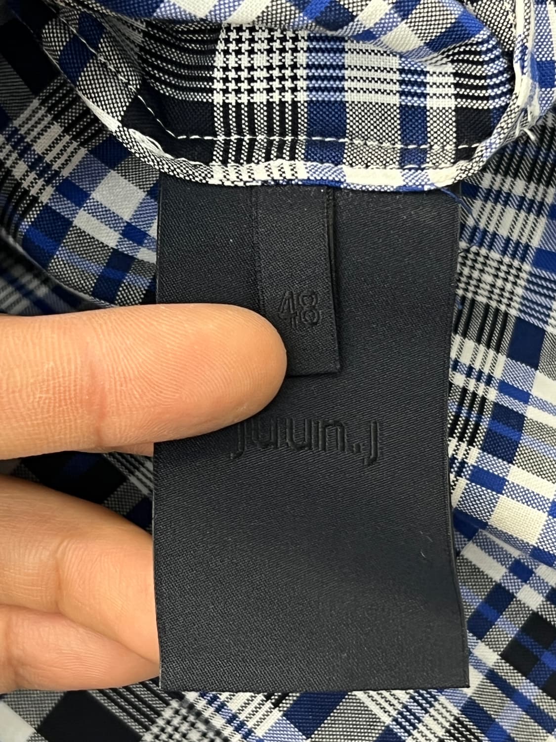 준지 블루 체크 자수 롱 후드 셔츠 상품이미지6