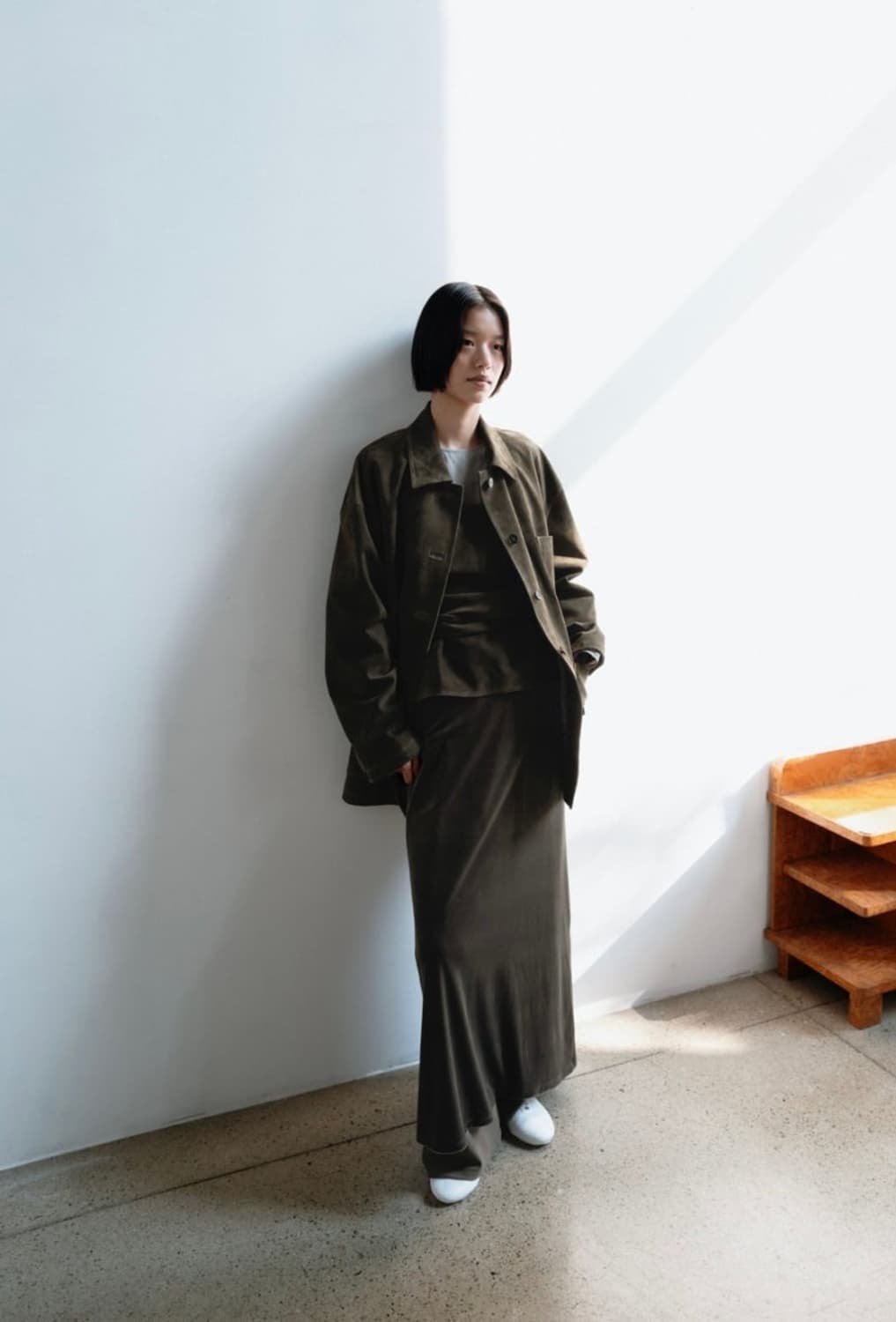 모노하 벨벳 저지 스커트 카키 상품이미지2