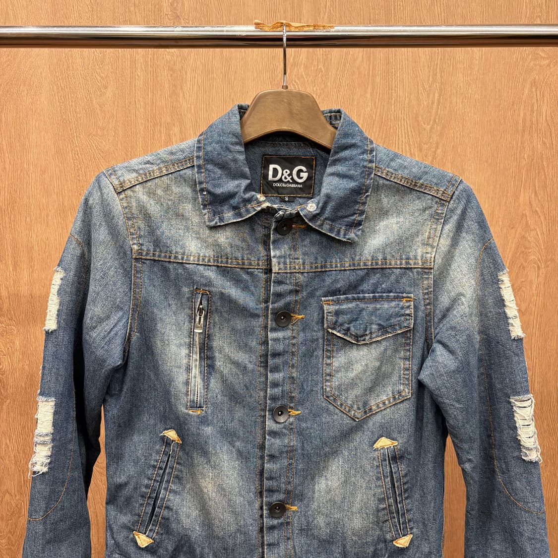 돌체앤가바나 데님 자켓 디스트로이드 집업 포켓 버클 디테일 블루 상품이미지4