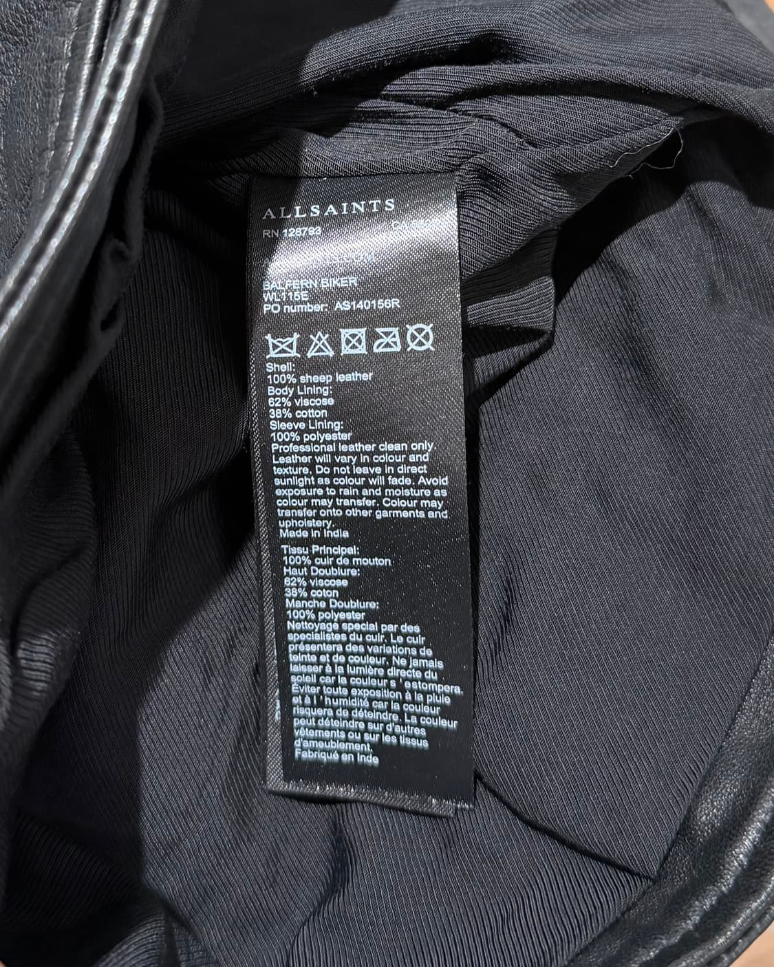 올세인츠 블랙 쉽스킨 레더 바이커 자켓 상품이미지7