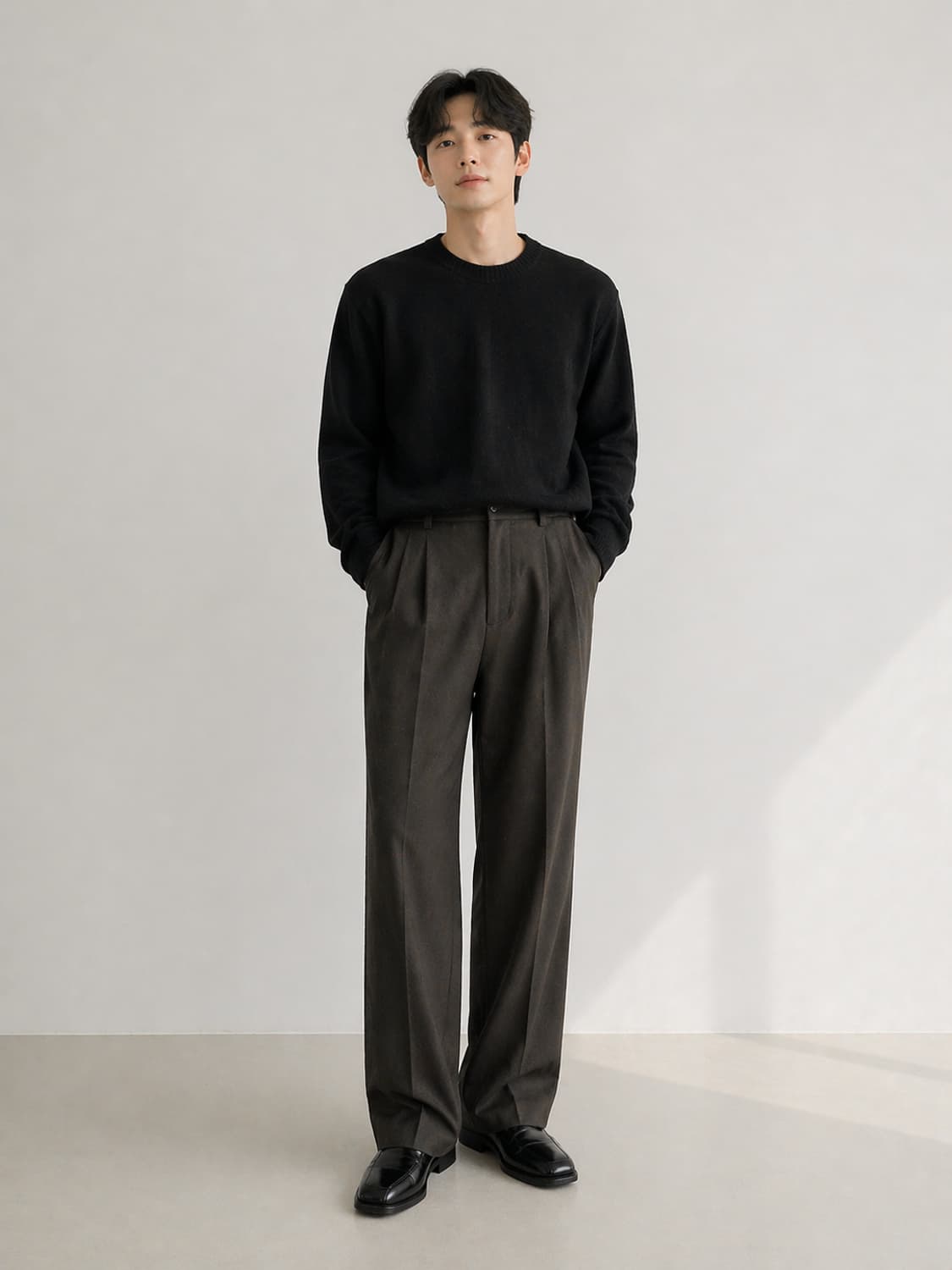 무신사 스탠다드 와이드 핀턱 차콜브라운(카키)슬랙스 (새상품급 31) 상품이미지1