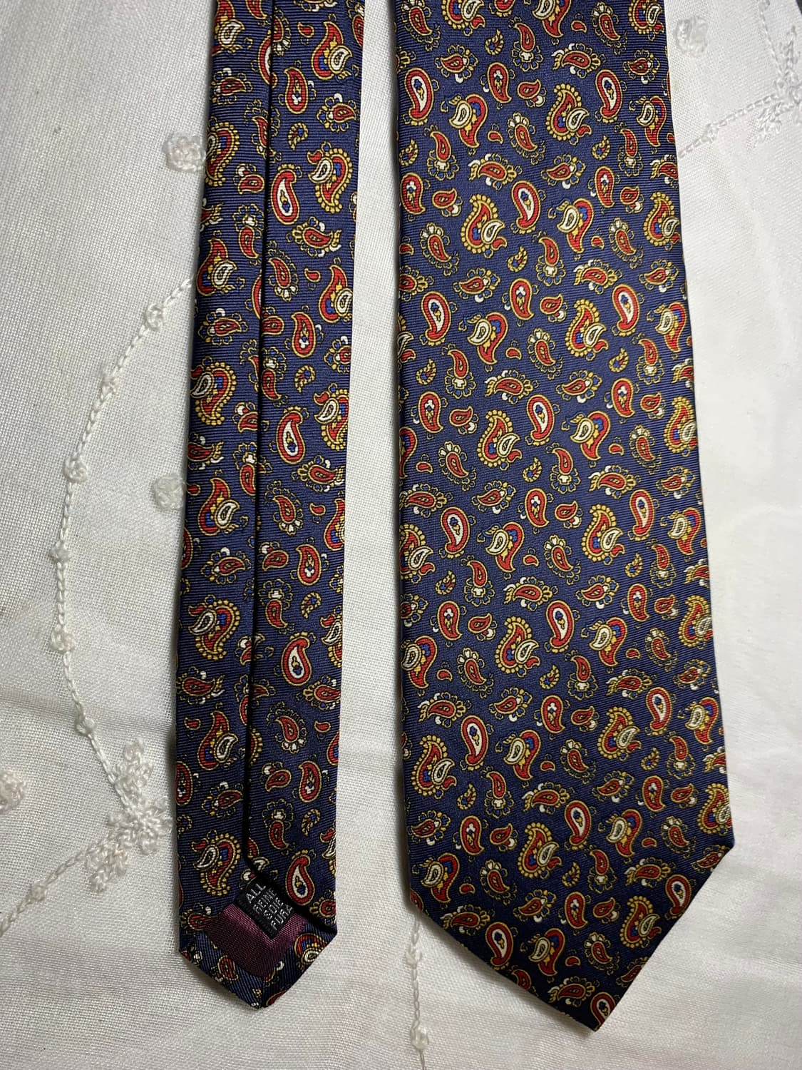페이즐리 패턴 실크 넥타이 네이비 상품이미지1