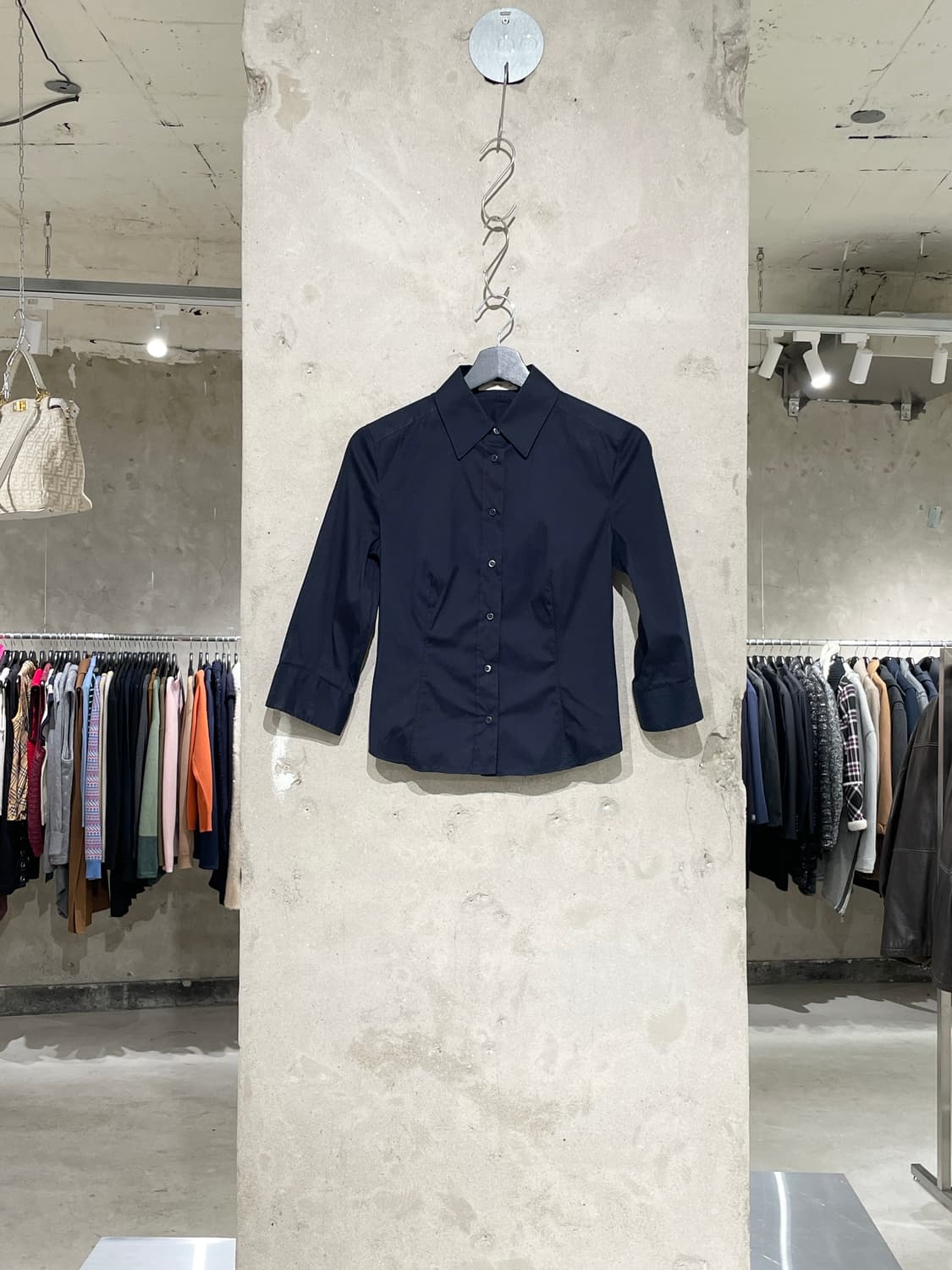 프라다 다크 네이비 3/4 슬리브 코튼 카라 셔츠 상품이미지1