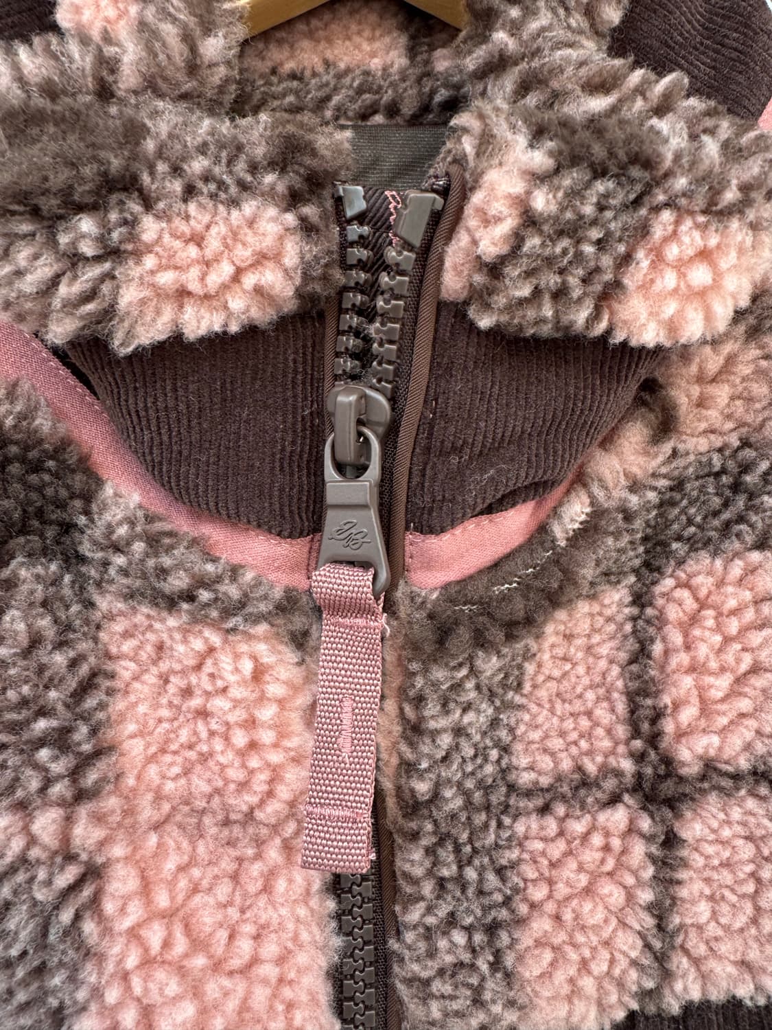 에디바우어 체크 헤비 핑크 플리스 뽀글이 후리스 자켓 M 상품이미지3