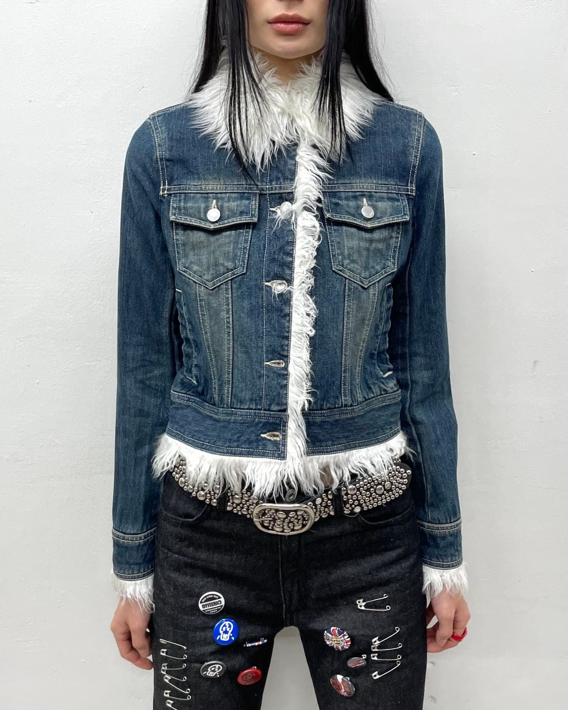white fur denim cropped jacket  상품이미지2