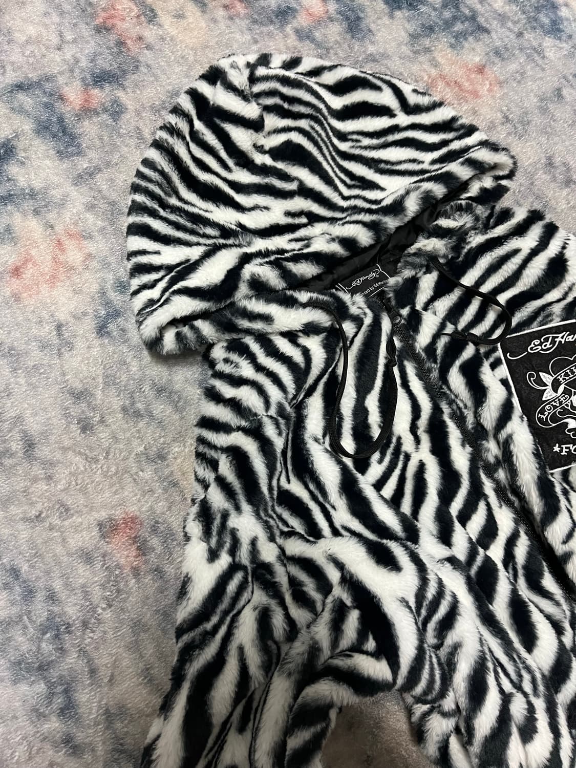 Ed hardy oversize zebra fur hood jacket  상품이미지4