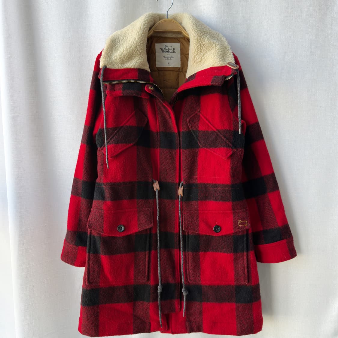 울리치 x 아베크롬비 체크 울 코트 레드 M 상품이미지1