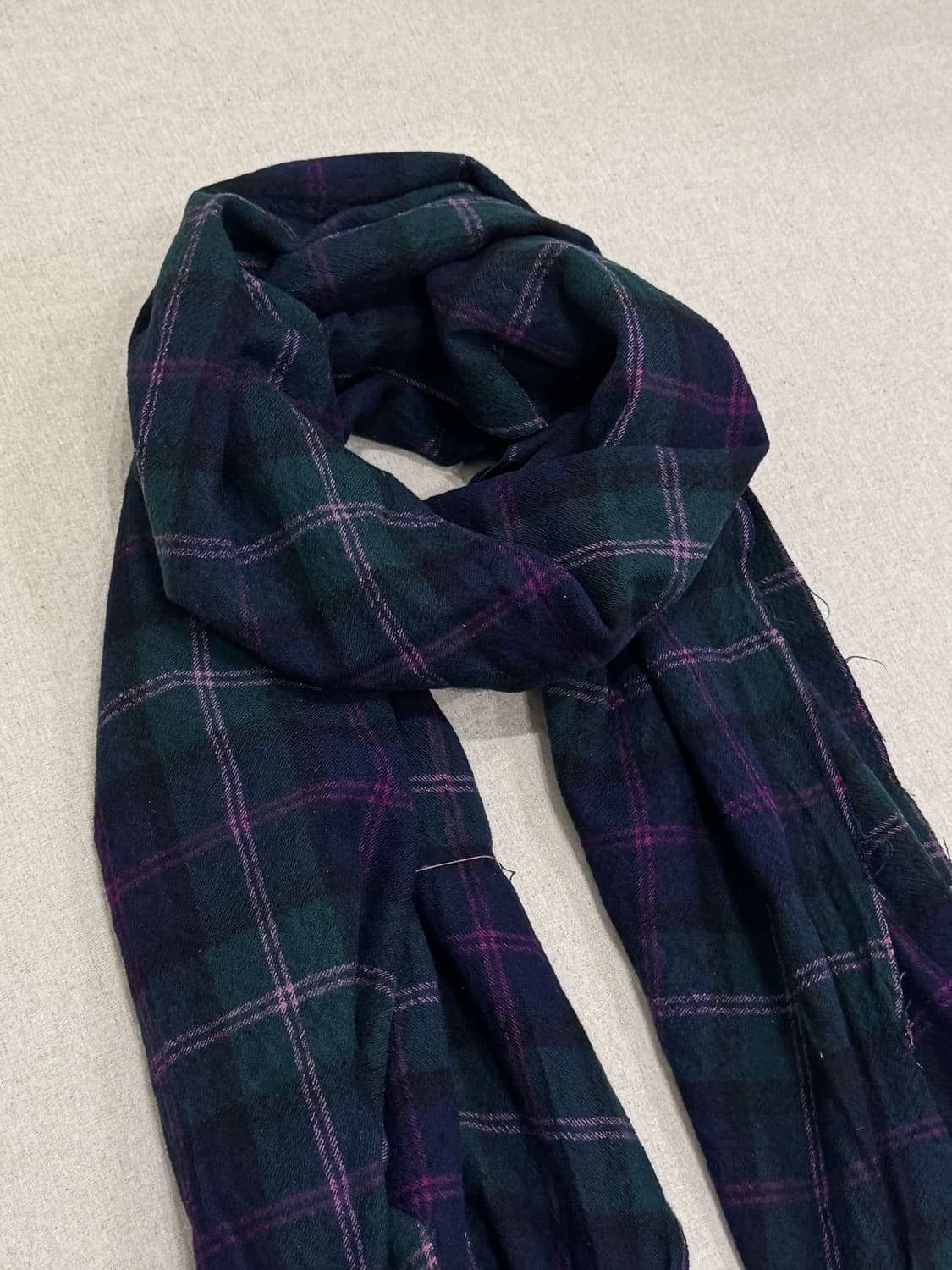 요지야마모토 러플 체크그린 울 머플러 상품이미지3