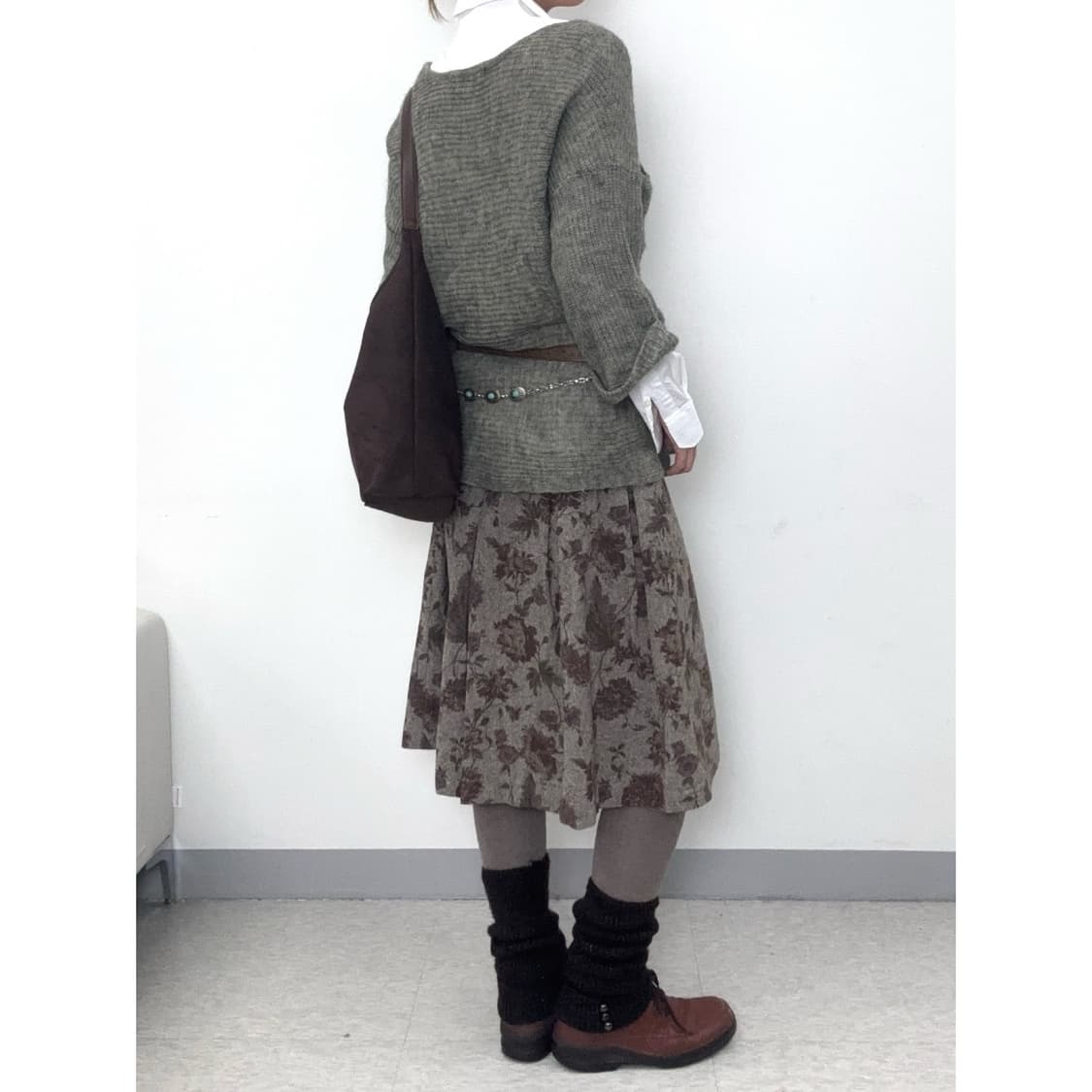 빈티지 플로럴 플리츠 울 스커트 상품이미지3