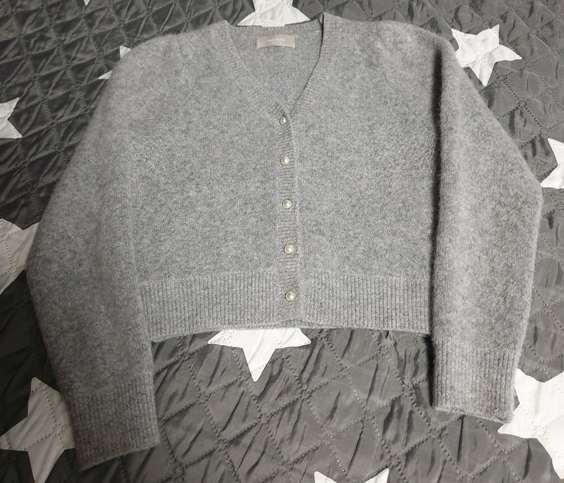 난닝구 크롭 앙고라 혼방 울가디건 미디엄그레이 (F) 상품이미지1