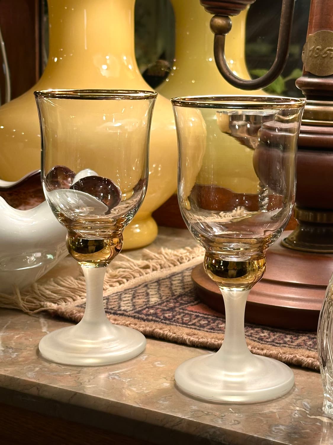 유럽 빈티지 골드림&프로스트스템 글라스 고블렛 잔 상품이미지6