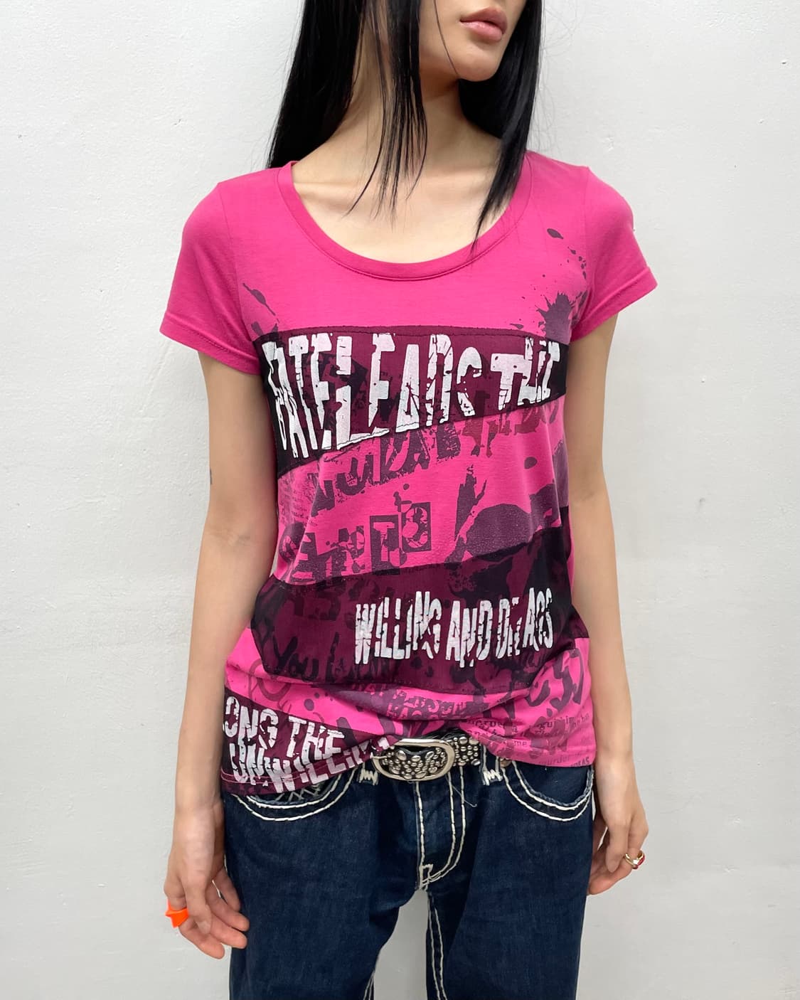 Black net funk pink t-shirt 상품이미지4
