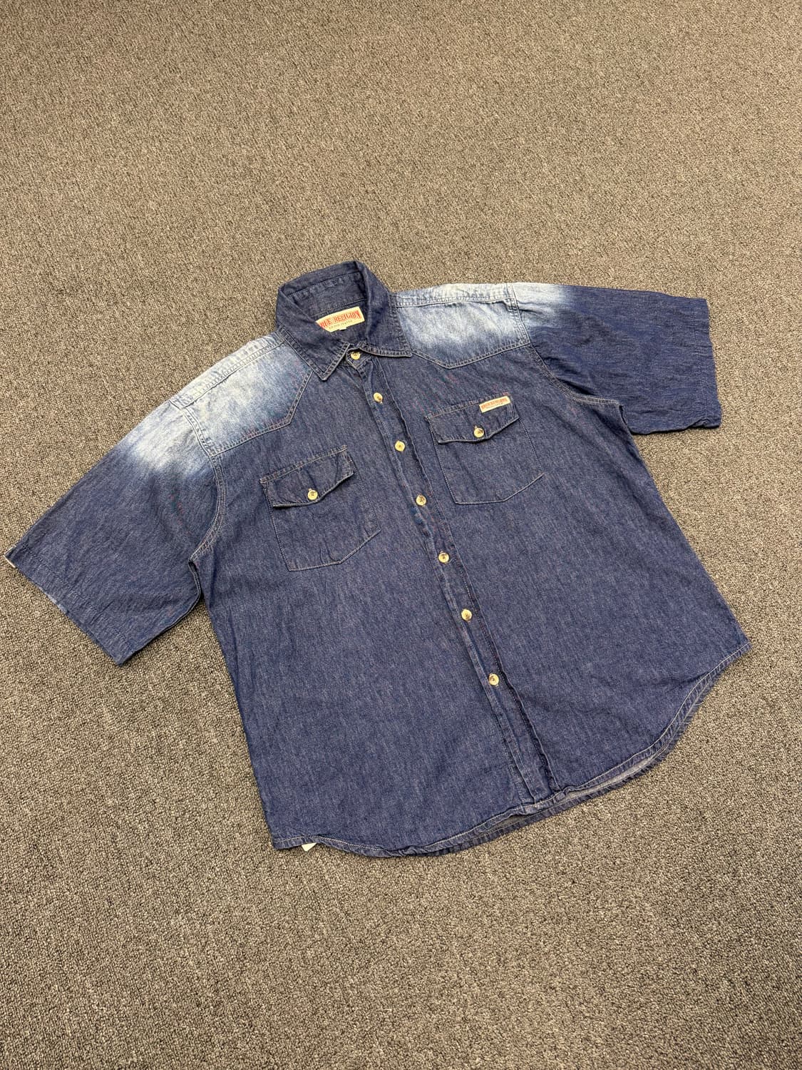 2XL) 트루릴리젼 빈티지 웨스턴 포인트 포켓 데님 반팔셔츠 상품이미지1