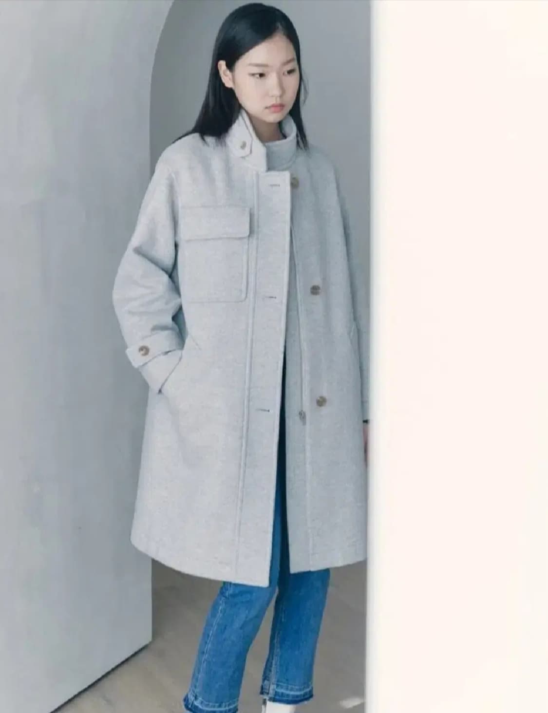 구호플러스 하이넥 캐시미어울 코트 프리사이즈 상품이미지1