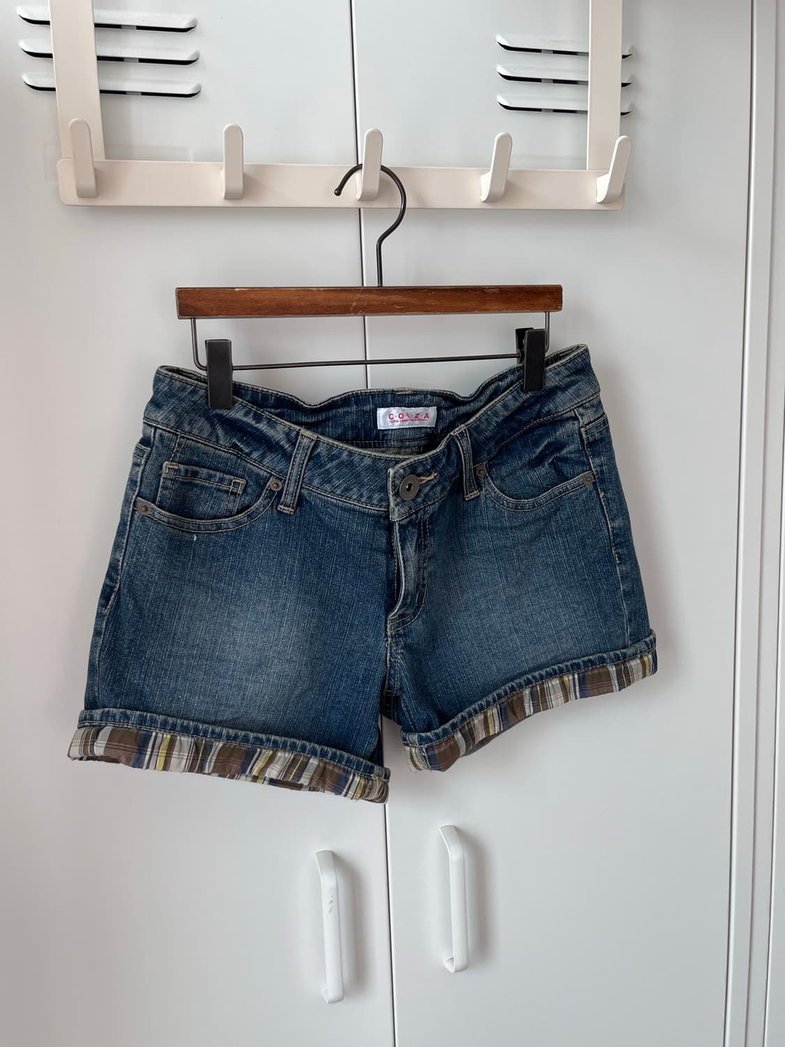 Colza 체크 롤업 레이어드 데님 숏팬츠 반바지 상품이미지4