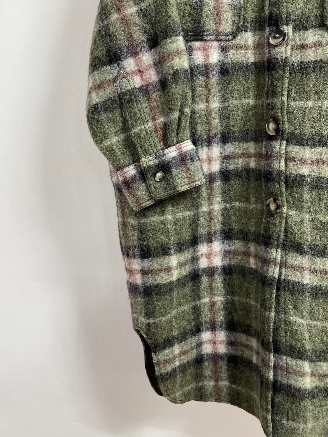 이자벨마랑 빈티지 그린 체크 울 셔츠 롱 코트 (on.325)   상품이미지4