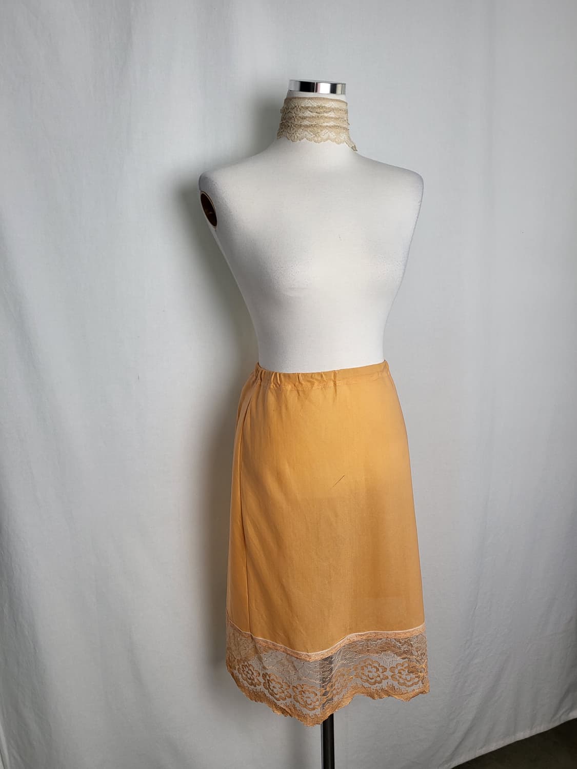 빈티지 웜 골든 옐로우 레이스 슬립 스커트 상품이미지1