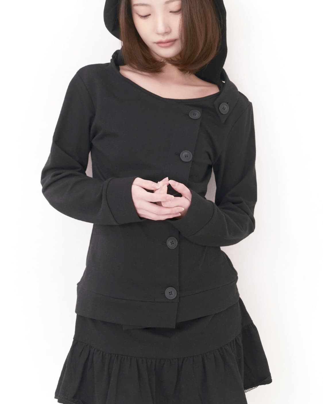 오스하이 Spring-Neck Button Hood Black 상품이미지4