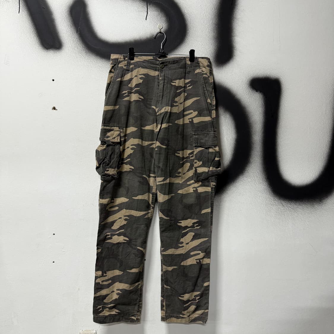 VTG 빈티지 빅사이즈 카모 플라주 멀티 포켓 립스탑 와이드 카고 팬츠 상품이미지1