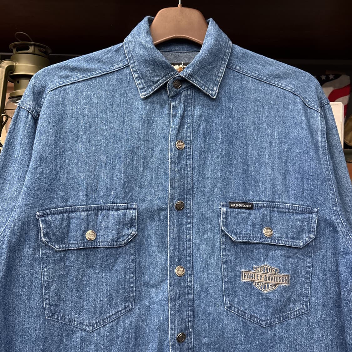 90s 할리데이비슨 바이커블루스 헤비데님 워크셔츠 데드스탁 N965 상품이미지3