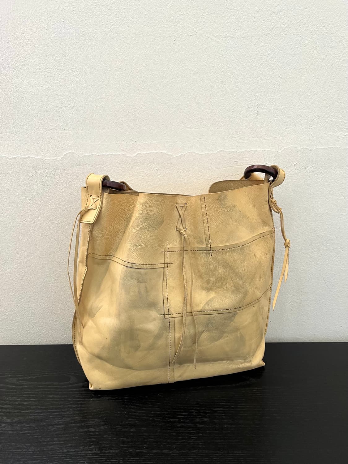 90‘s Japan vtg 내추럴 레더 쇼퍼백 상품이미지4