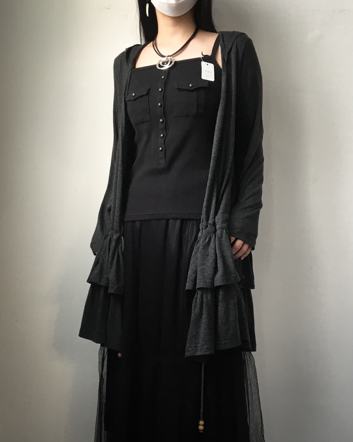Frill point hood open cardigan 상품이미지5
