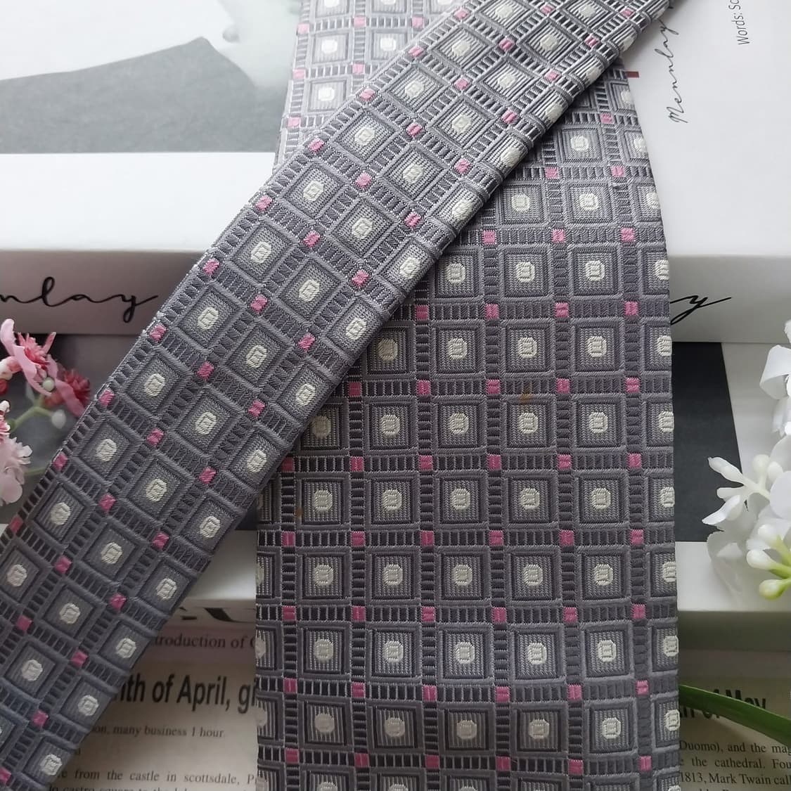 아쿠아스큐텀 실크 자카드 패턴 넥타이 9.5cm A+등급 K2096 상품이미지8