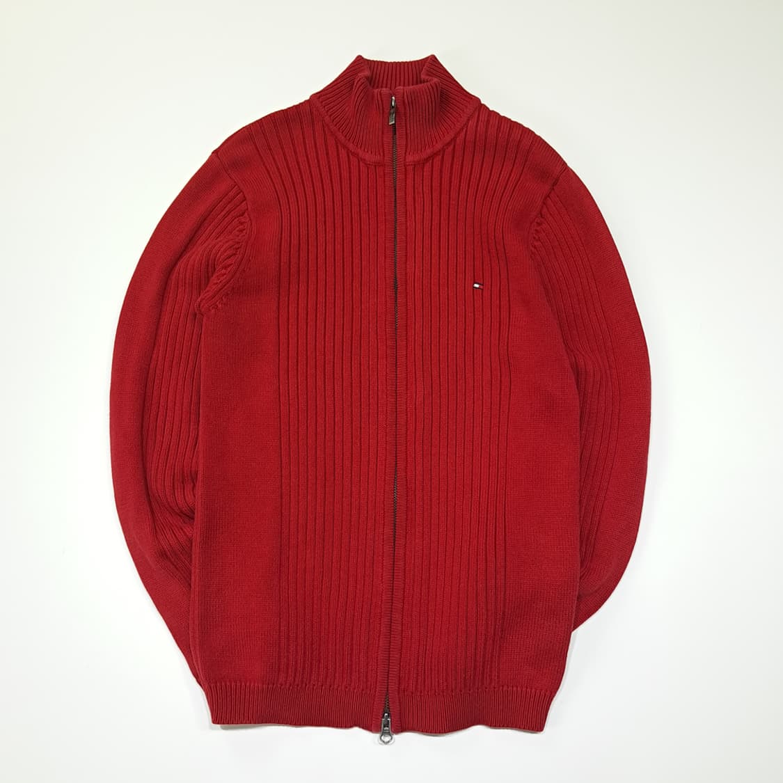 CL215 S 타미힐피거 코튼 헤비립 크림슨레드 풀집업 가디건 상품이미지1