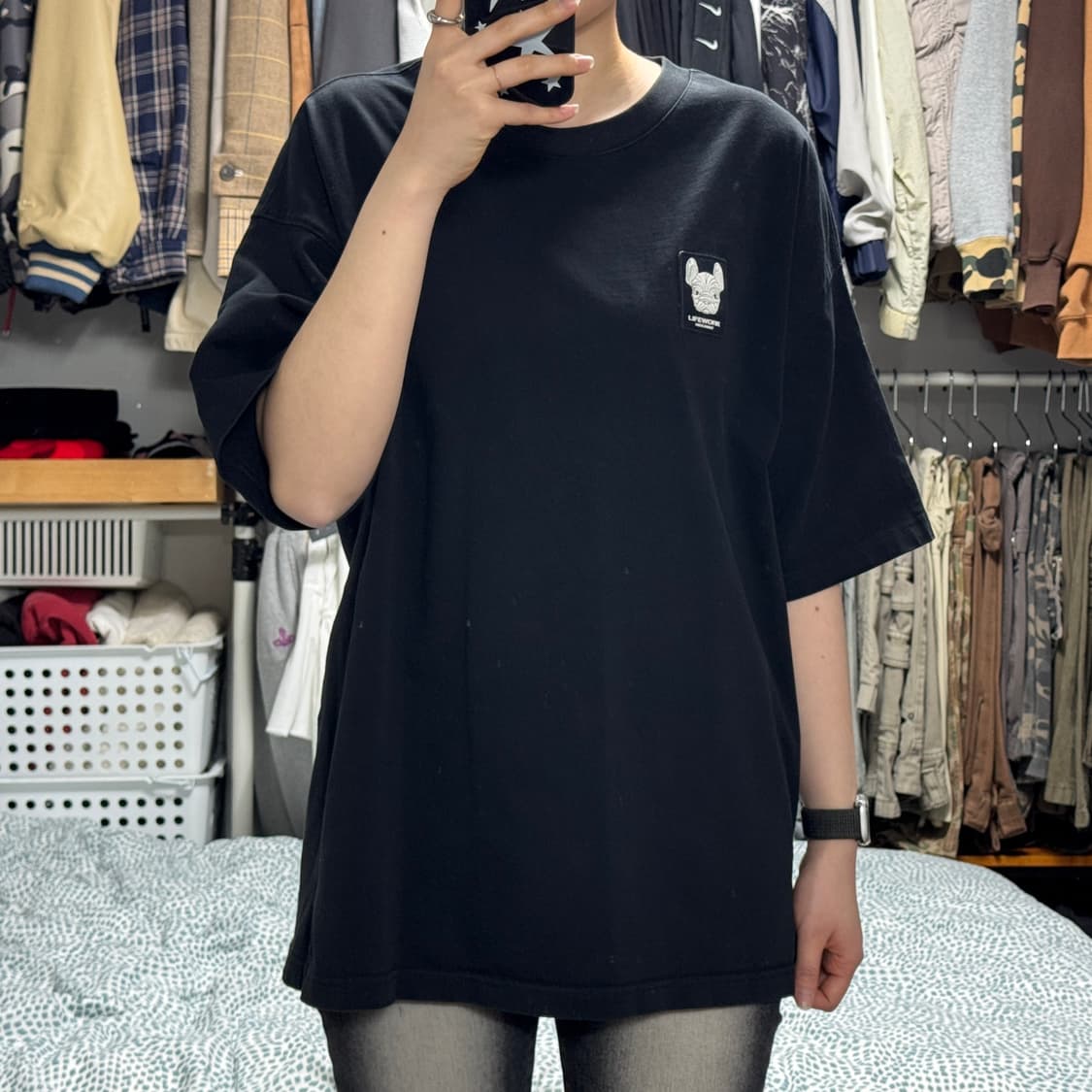 라이프워크 블랙 오버핏 반팔 티셔츠 상품이미지1