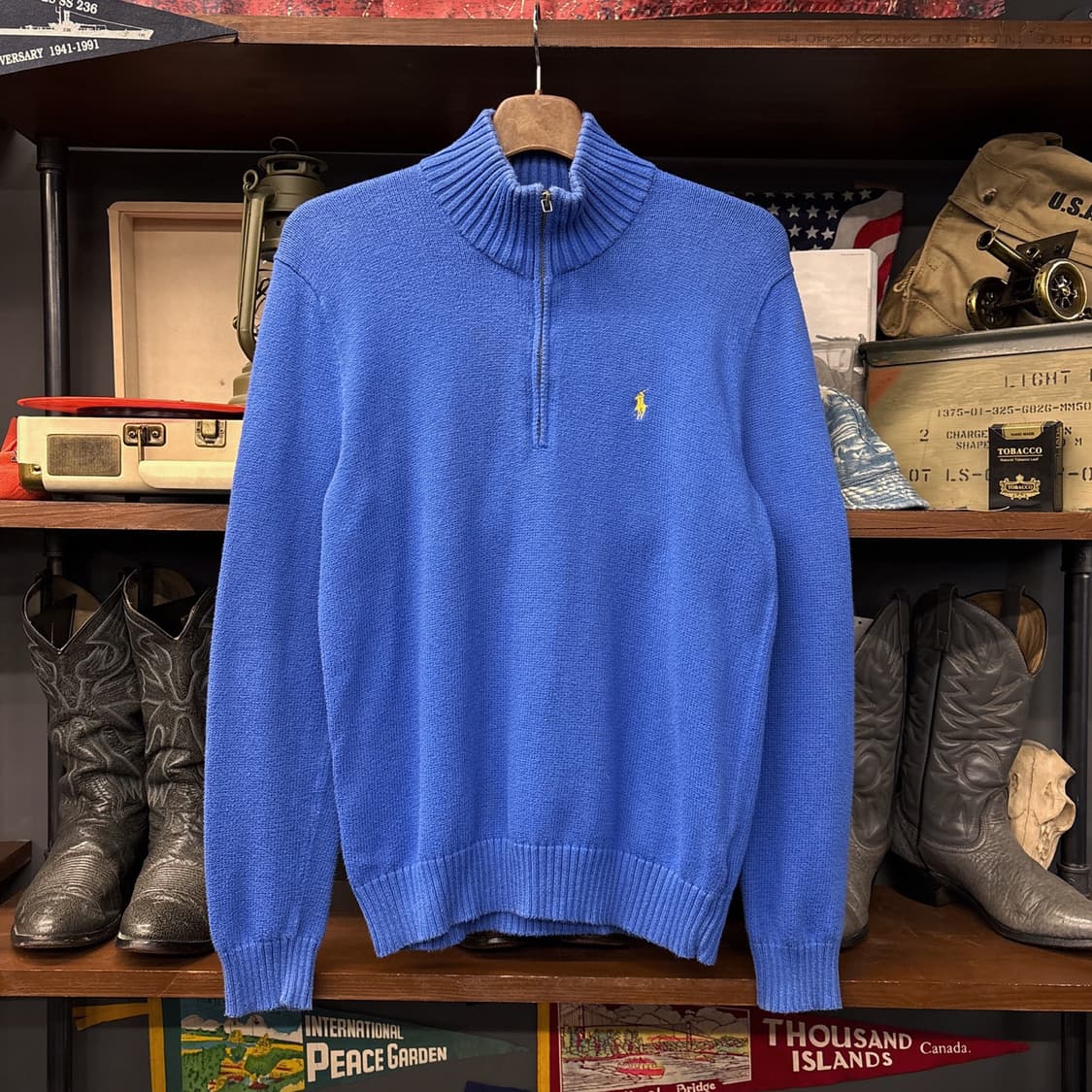 90s 폴로랄프로렌 청키립 코튼니트 하프집업 블루 N921 상품이미지1