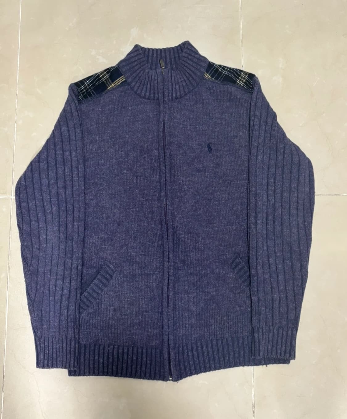 폴로랄프로렌 퍼플 체크 니트 집업 상품이미지2