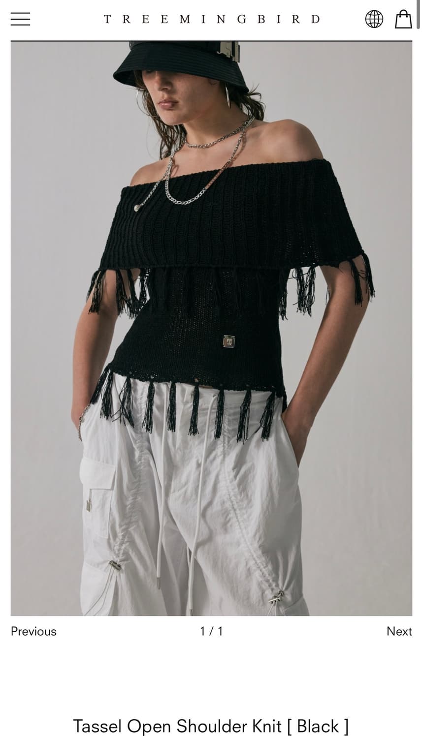 트리밍버드) Tassel Open Shoulder Knit BK F 상품이미지1