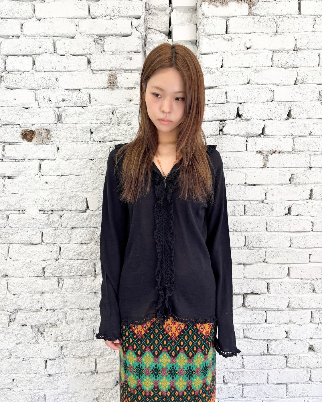 빈티지 레이스 니트 후드집업 상품이미지3