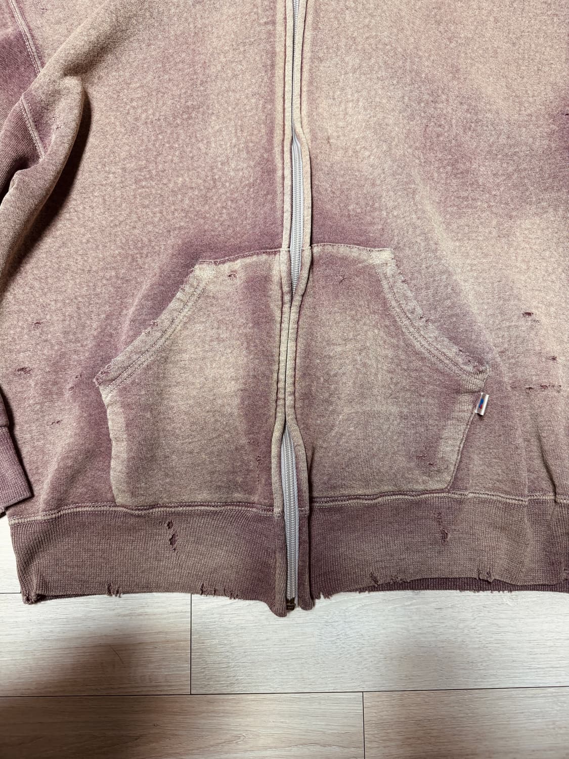 80s 러셀 디스트레드 후드집업 더스티 퍼플/브라운 OS USA 상품이미지3