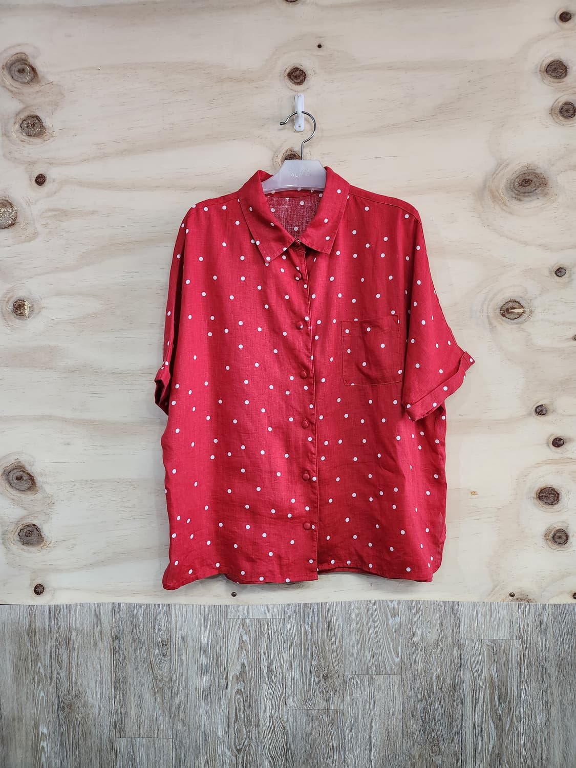 124) 스테파넬 도트무늬 마 반팔 셔츠 상품이미지1