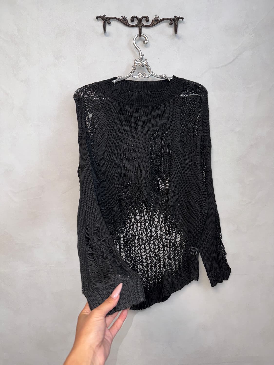 Black grunge damage over loose knit 상품이미지2