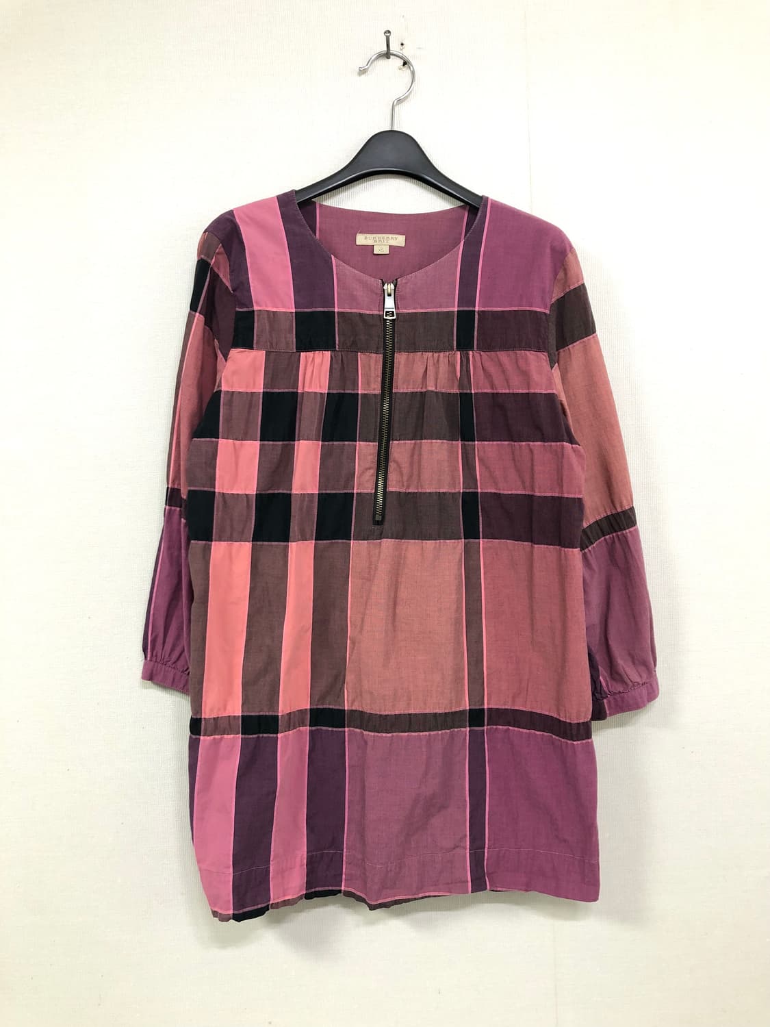 여성 버버리 브릿 라운드넥 9부소매 코튼혼방 체크 튜닉 블라우스 _ 핑크 상품이미지1