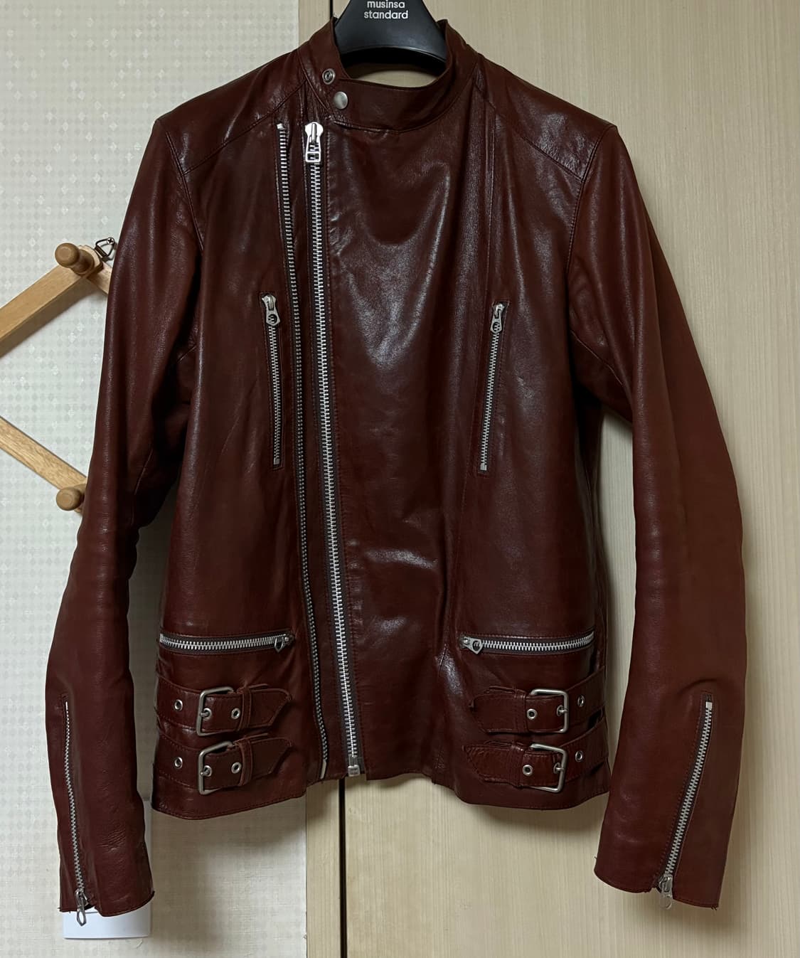 (L) 타케오 키쿠치 레드 브라운 레더 자켓 상품이미지2