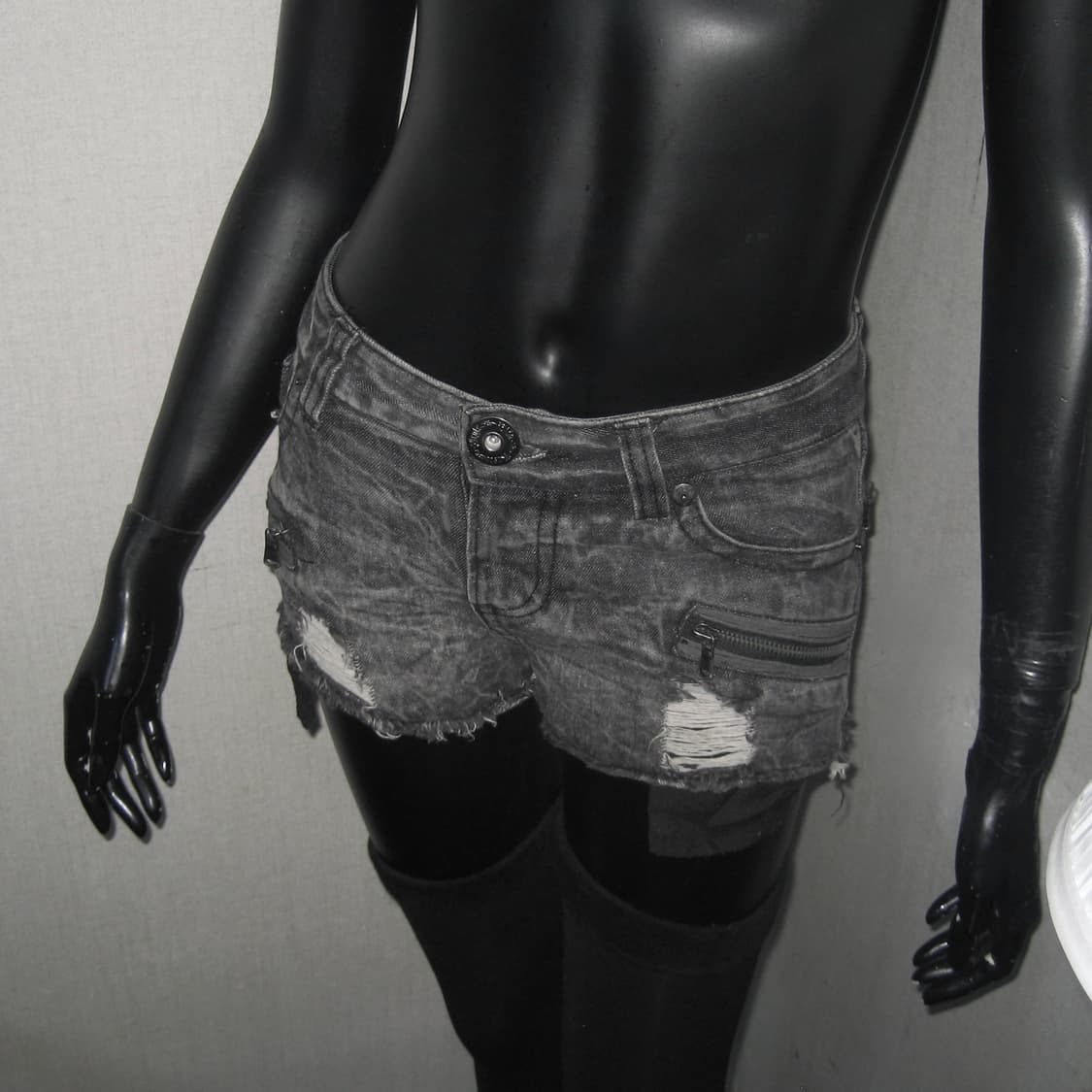 그레이 워싱 데님 숏 팬츠 그런지 펑크 상품이미지5