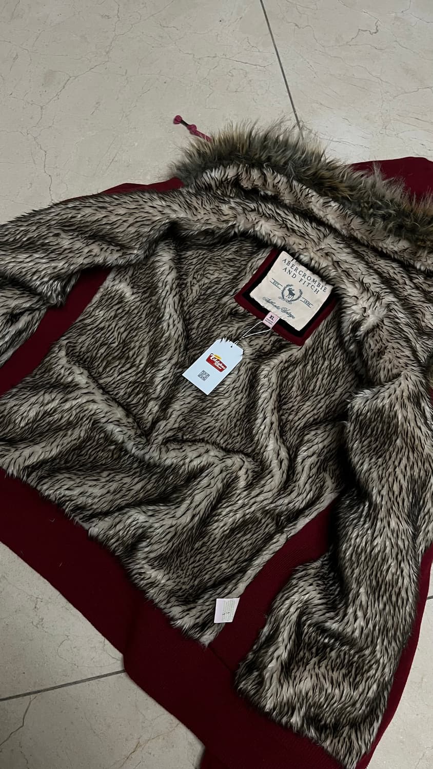 아베크롬비 울프죠 퍼 후드집업 XL (레드, 희귀매물) 상품이미지3